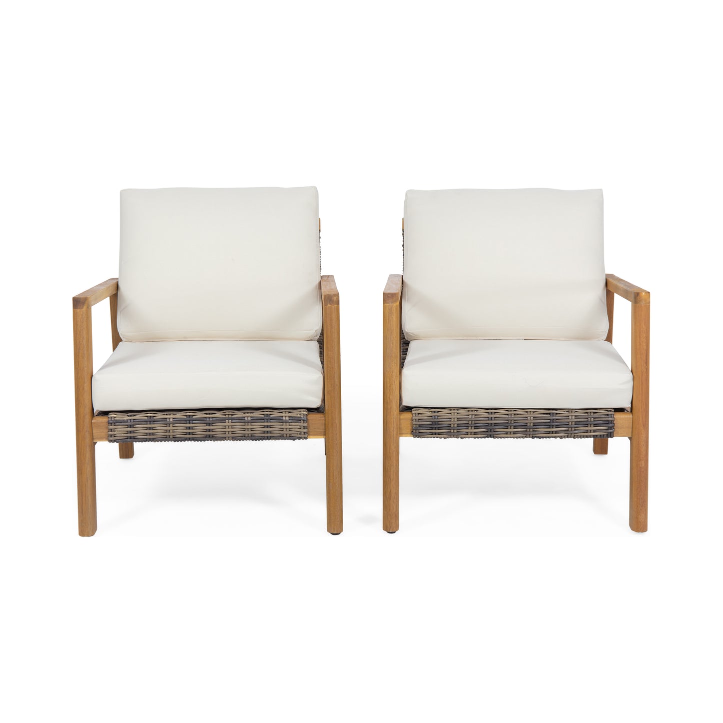 Kedan Outdoor Acacia Wood Club Chairs with Wicker Accents (Set of 2)