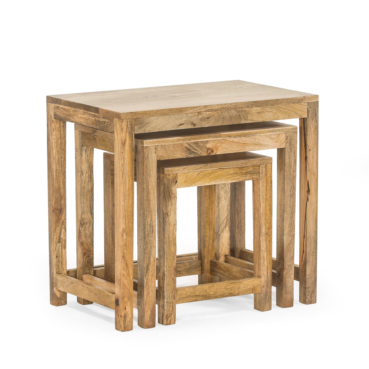 Farnum Rustic Handcrafted Mango Wood Nested Side Tables (Set of 3), Natural