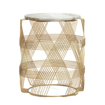 Ackland Modern Glam Handcrafted Marble Top Wire Frame Side Table, Natural and Gold