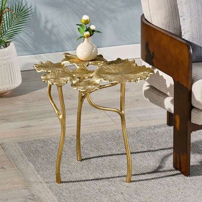 Condit Boho Glam Handcrafted Aluminum Leaf Pad Accent Table