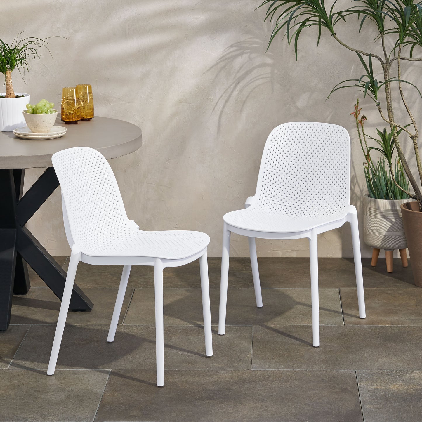Edenton Outdoor Modern Stacking Dining Chair (Set of 2)