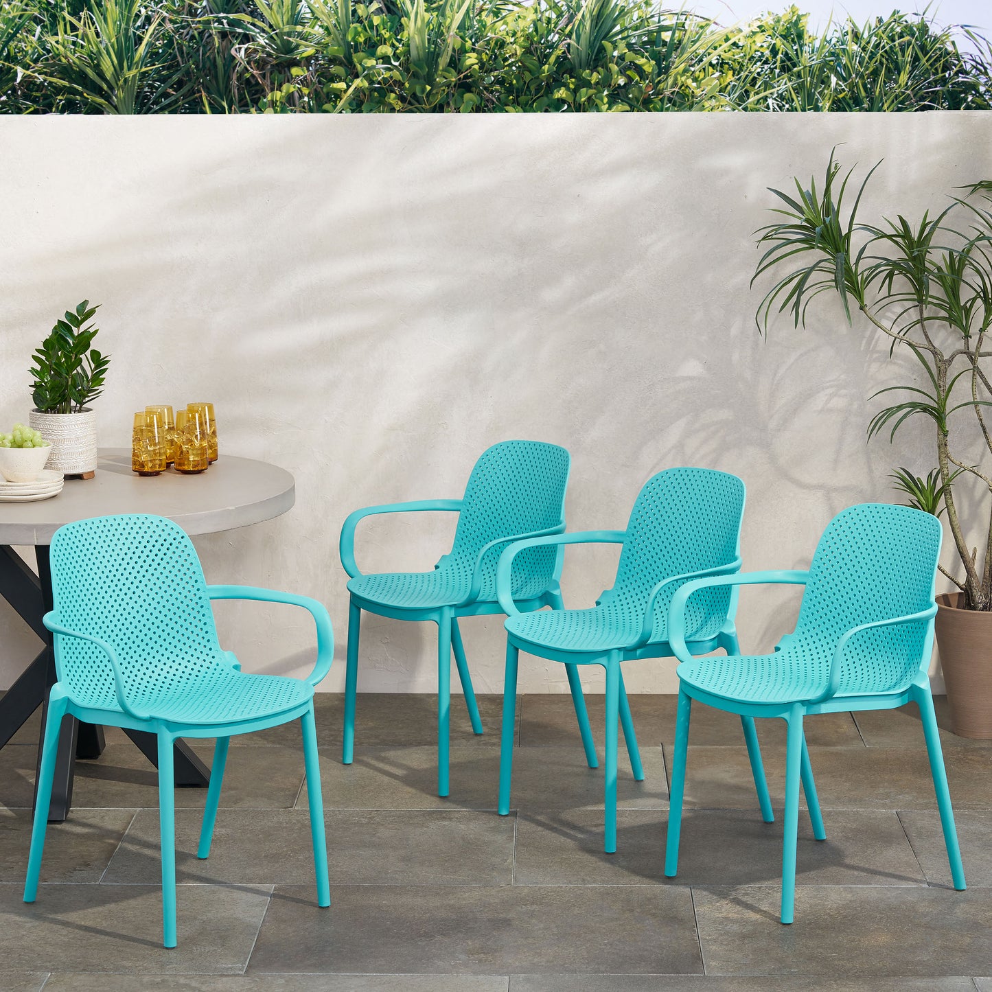 Cecelia Outdoor Modern Stacking Dining Chairs