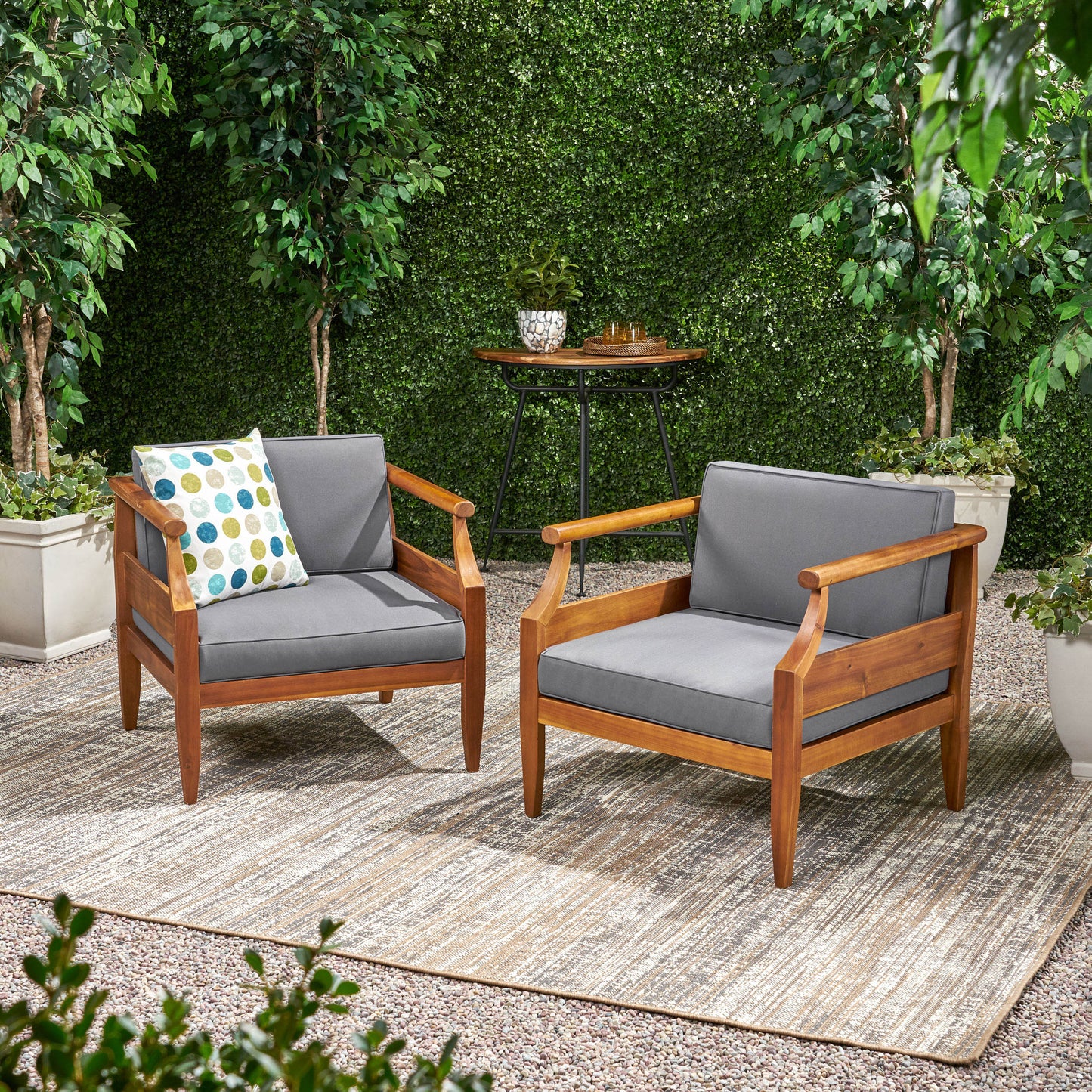 Bianca Outdoor Mid-Century Modern Acacia Wood Club Chair With Cushion