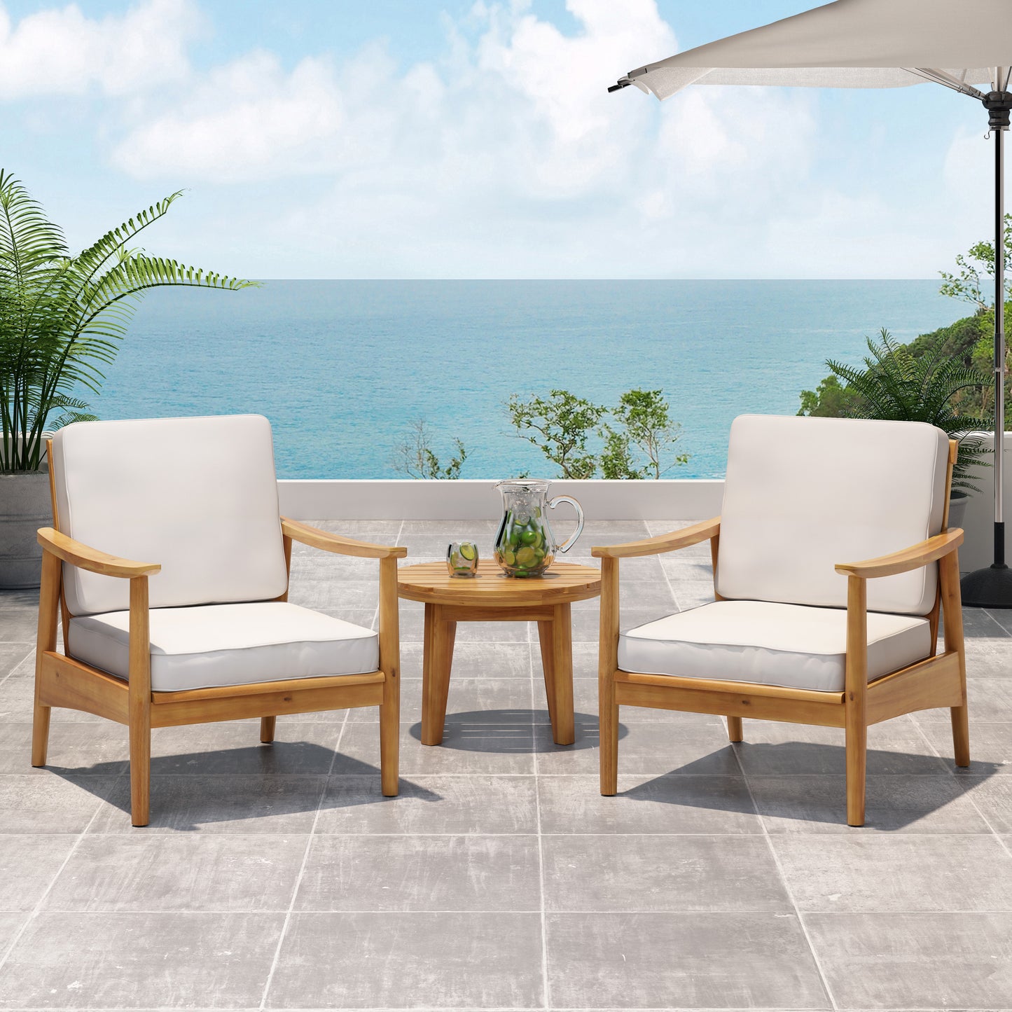 Emmry Outdoor Acacia Wood Club Chair, Set of 2