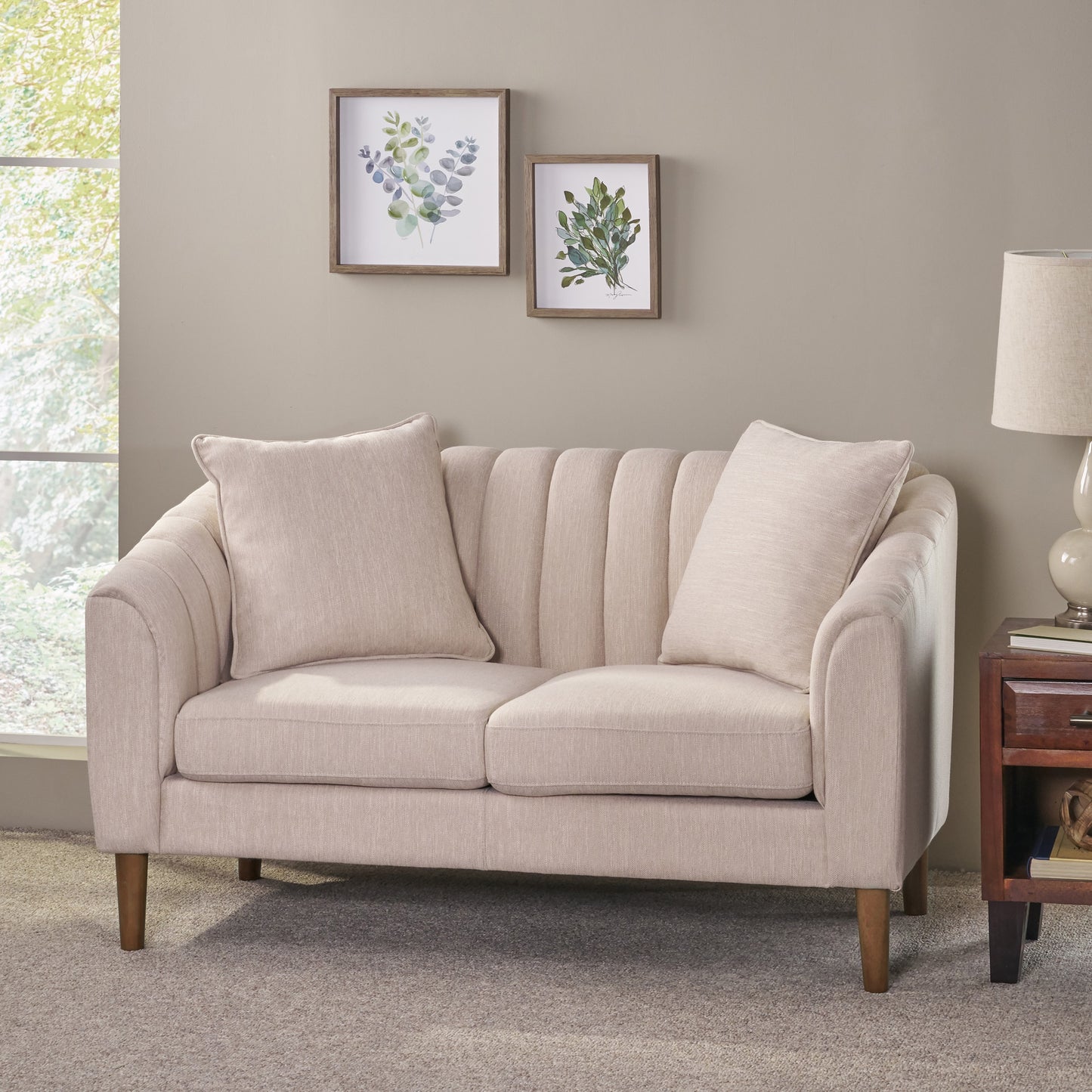 Reham Contemporary Channel Stitched Fabric Loveseat