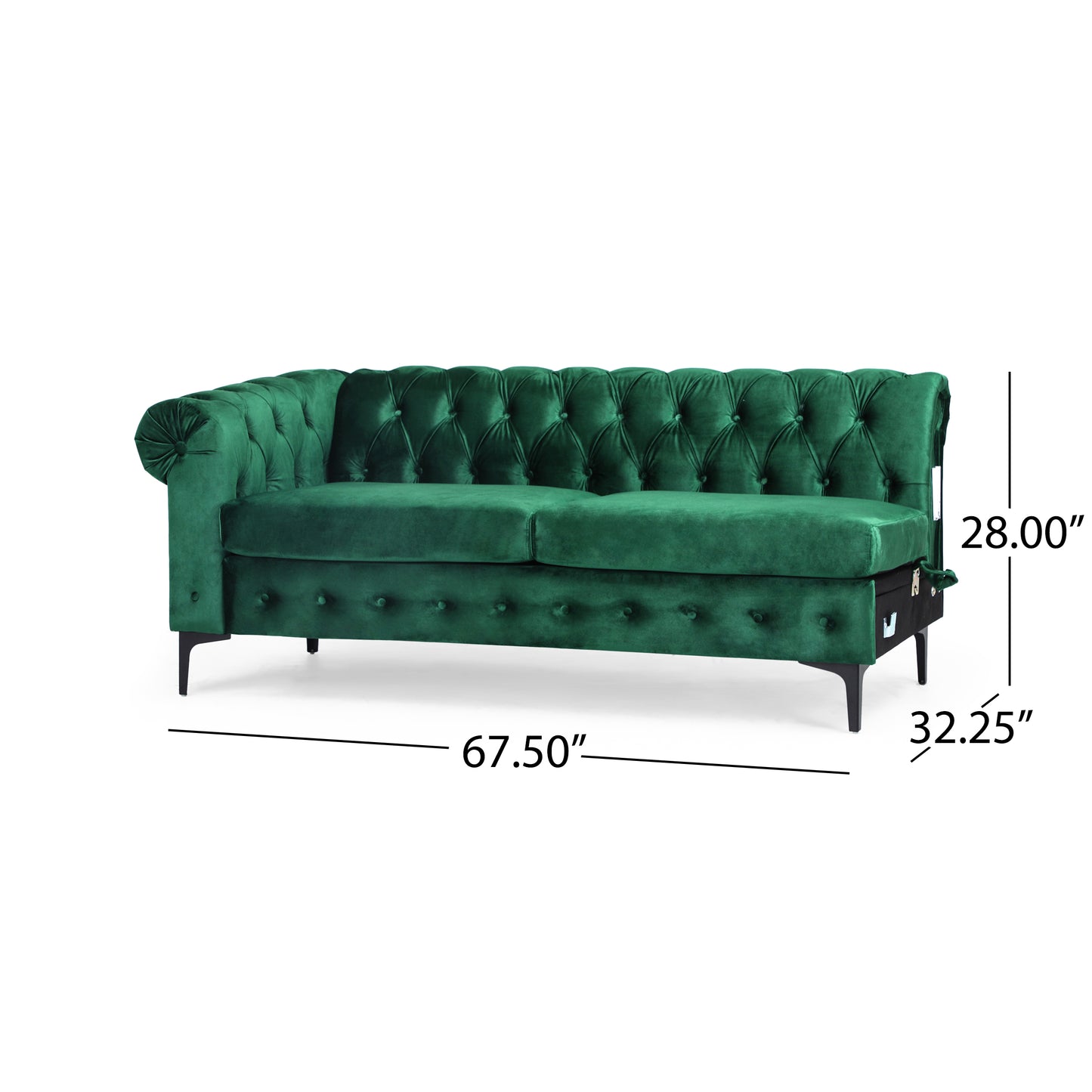 Juelz Contemporary Velvet 3 Seater Sectional Sofa with Chaise Lounge