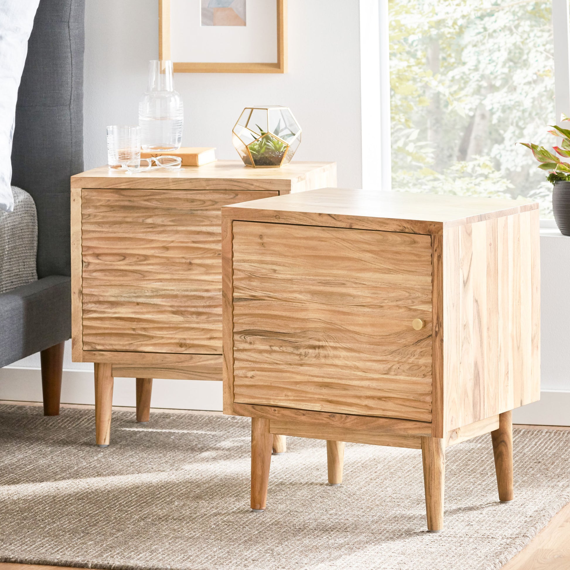 Luttrell Handcrafted Boho Acacia Wood Nightstands, Set of 2, Natural – GDFStudio Luttrell Handcrafted Boho Acacia Wood Nightstands, Set of 2, Natural – GDFStudio