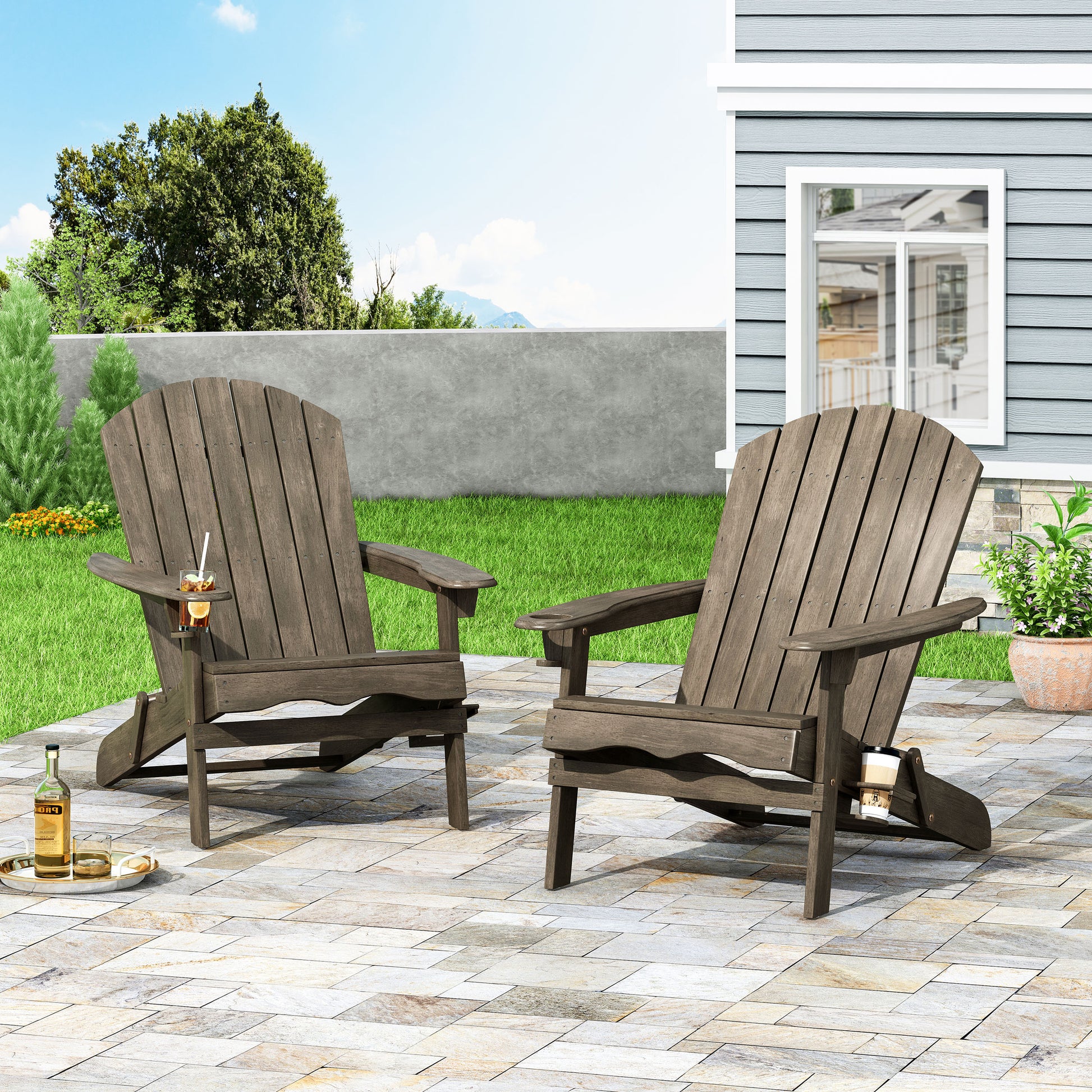Kandyce Outdoor Acacia Wood Folding Adirondack Chairs (Set of