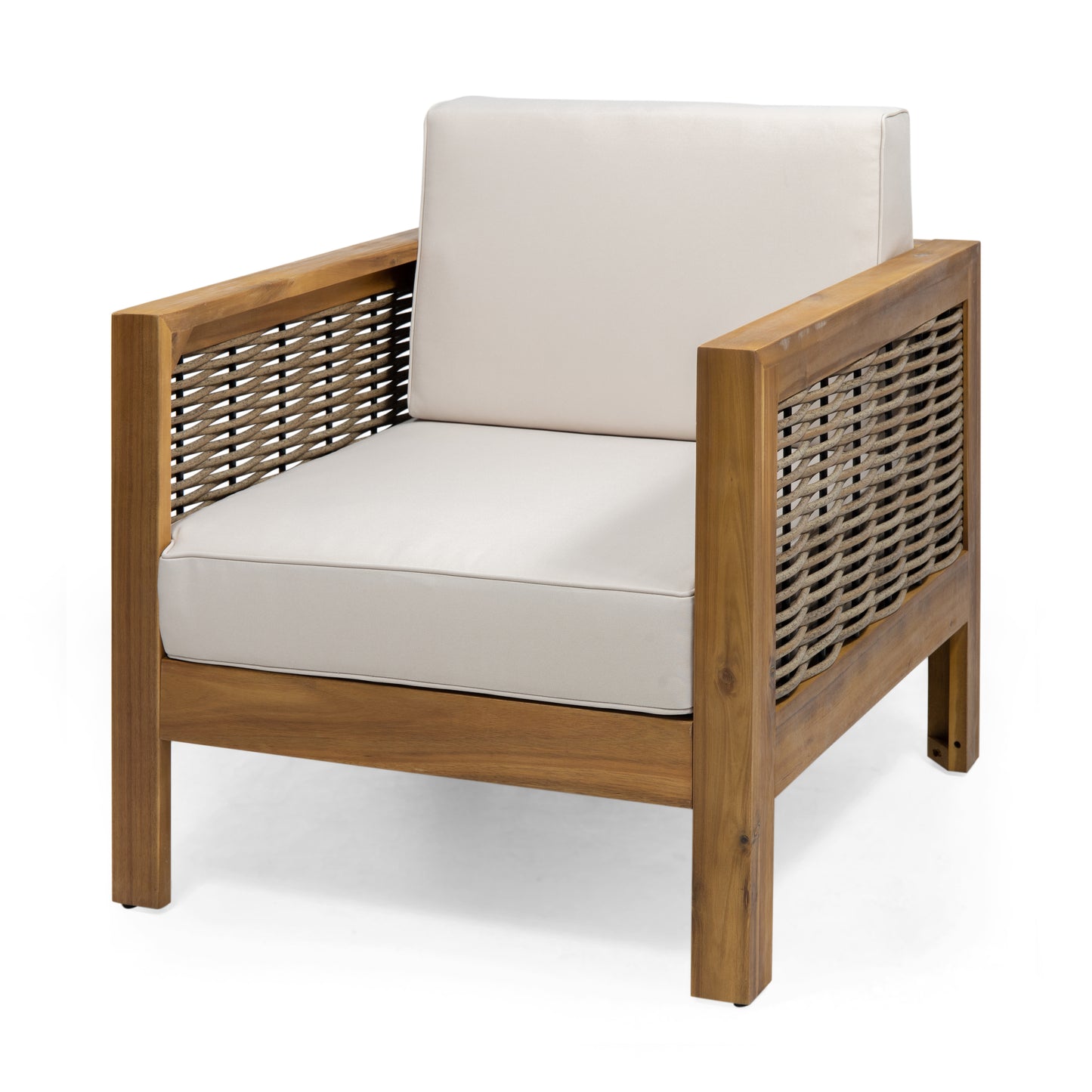 Mayes Outdoor 4 Seater Acacia Wood Chat Set with Wicker Accents