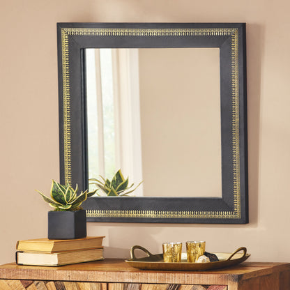 Crowe Handcrafted Boho Embossed Leather Square Wall Mirror