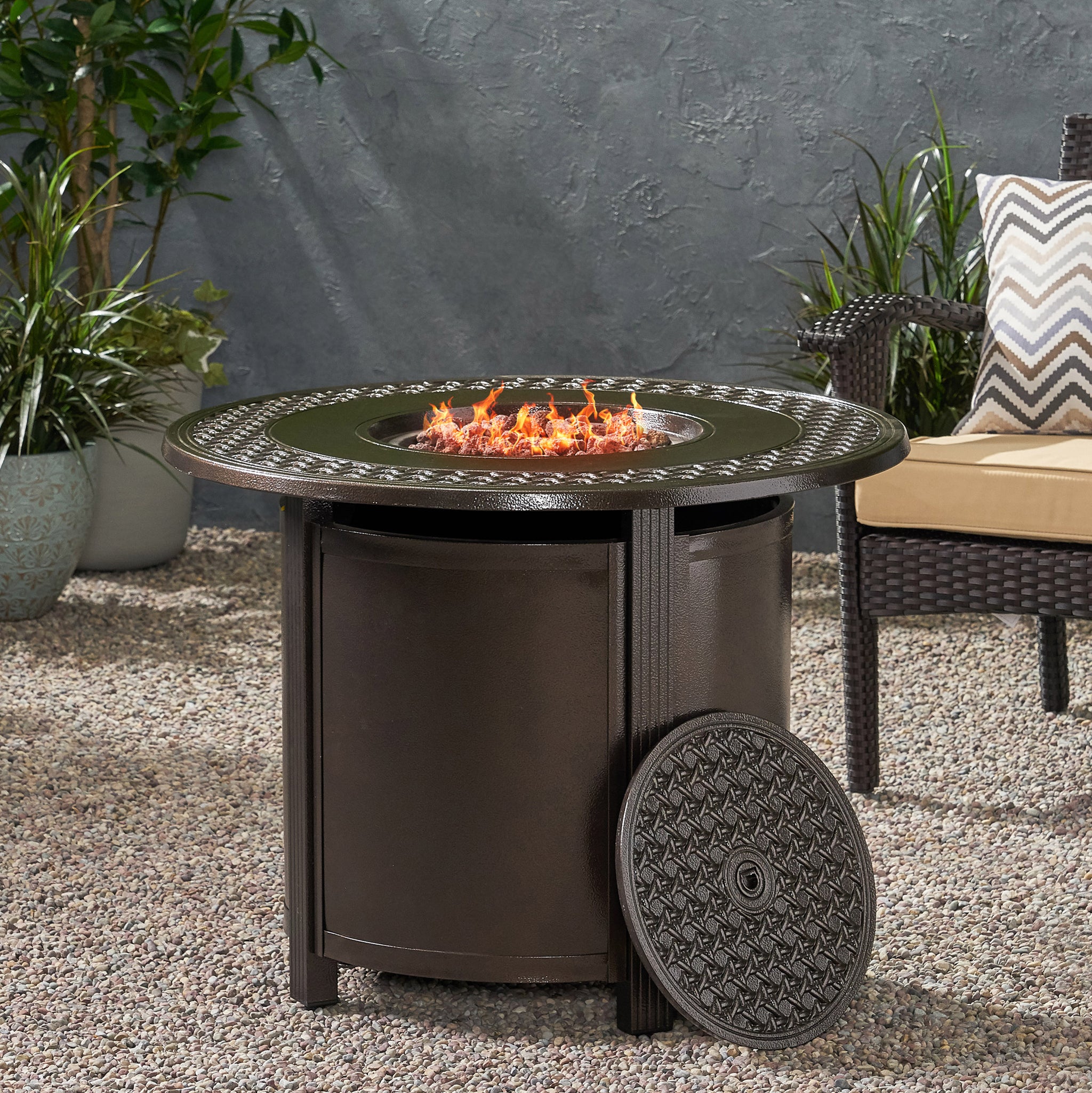 Maycol Round Aluminum Propane Fire Pit Table – GDFStudio