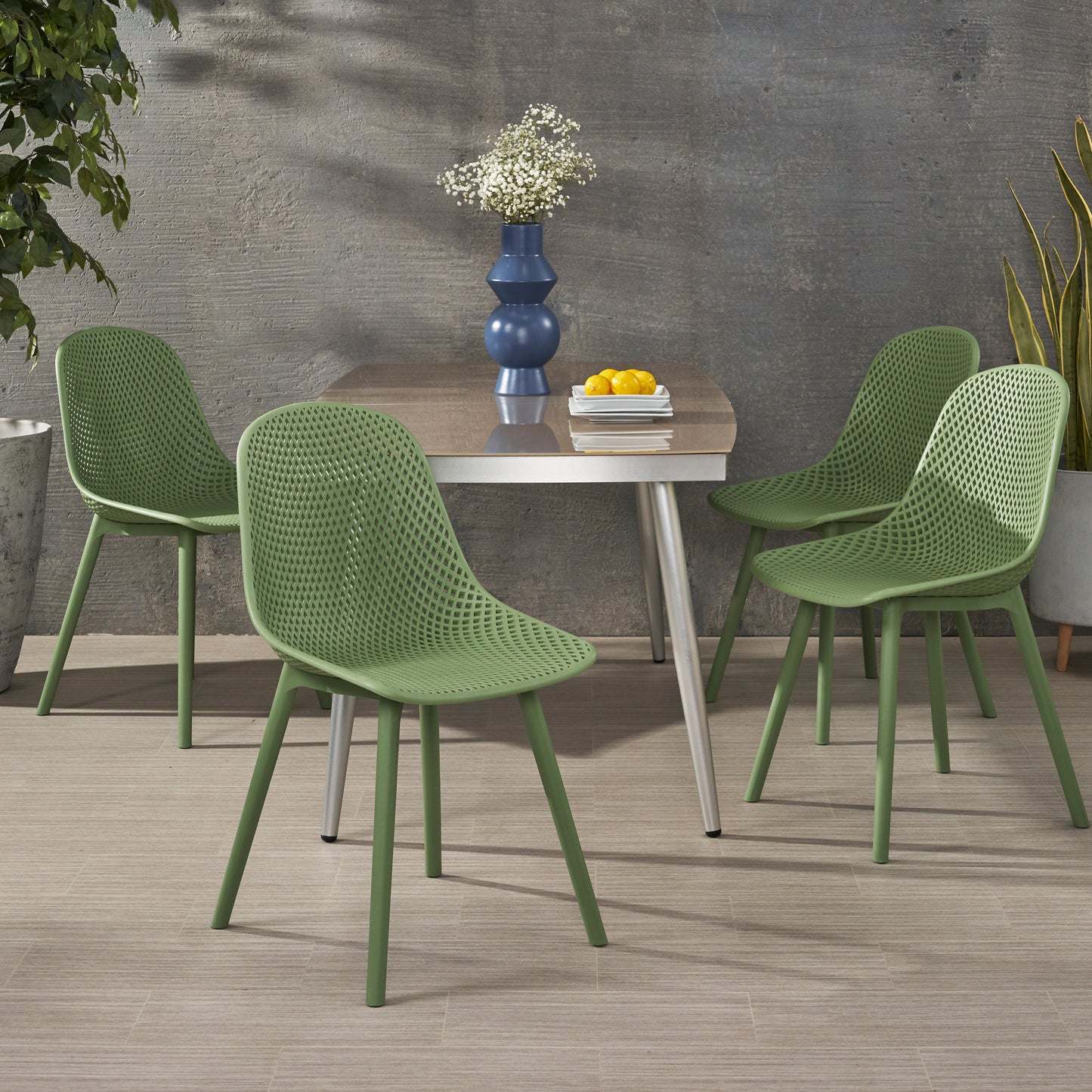 Yazmeen Outdoor Modern Dining Chair (Set of 4)