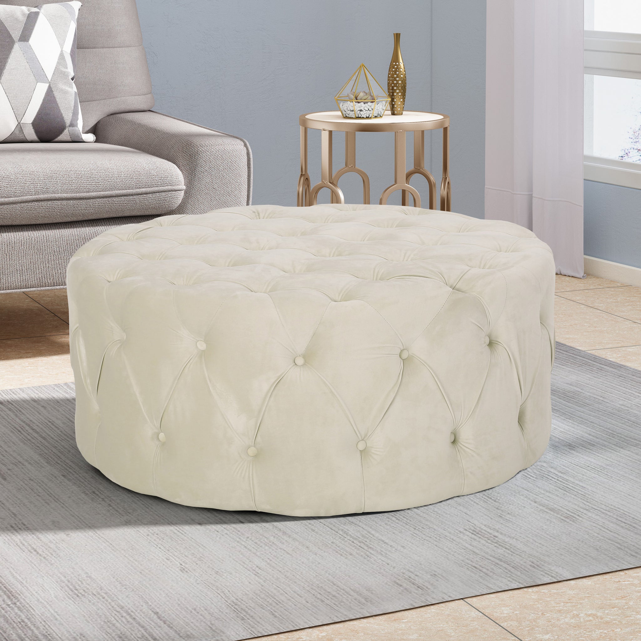 Kaung Modern Glam Round Tufted Velvet Ottoman Coffee Table – GDFStudio