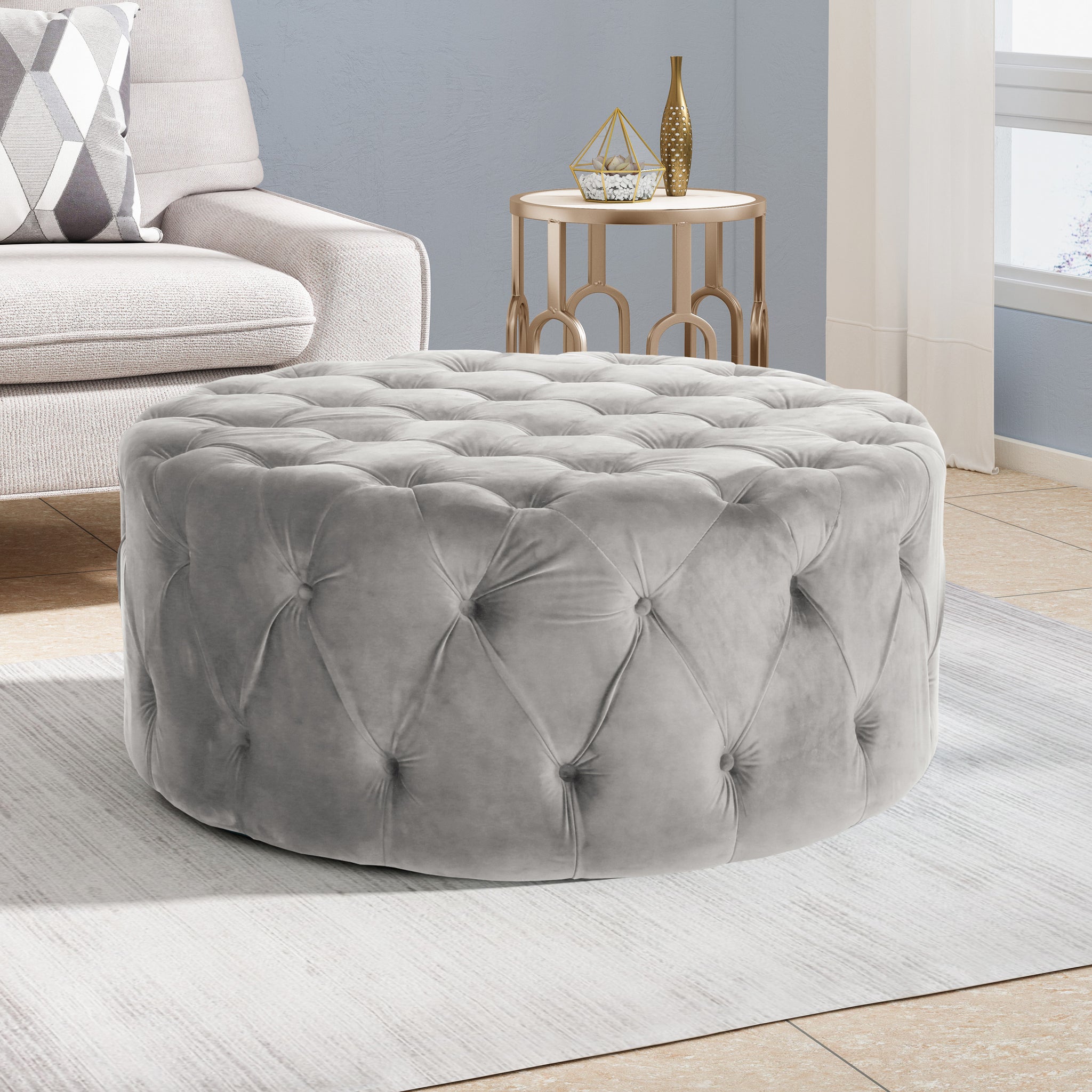 Kaung Modern Glam Round Tufted Velvet Ottoman Coffee Table – GDFStudio