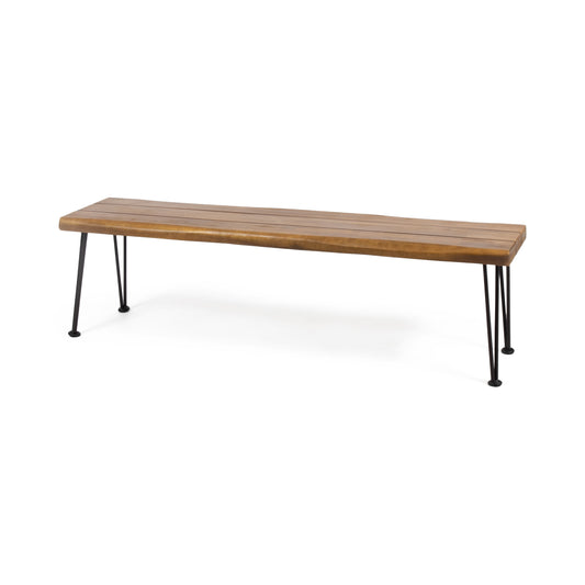 Zephyra Outdoor Modern Industrial Acacia Wood Bench with Metal Hairpin Legs
