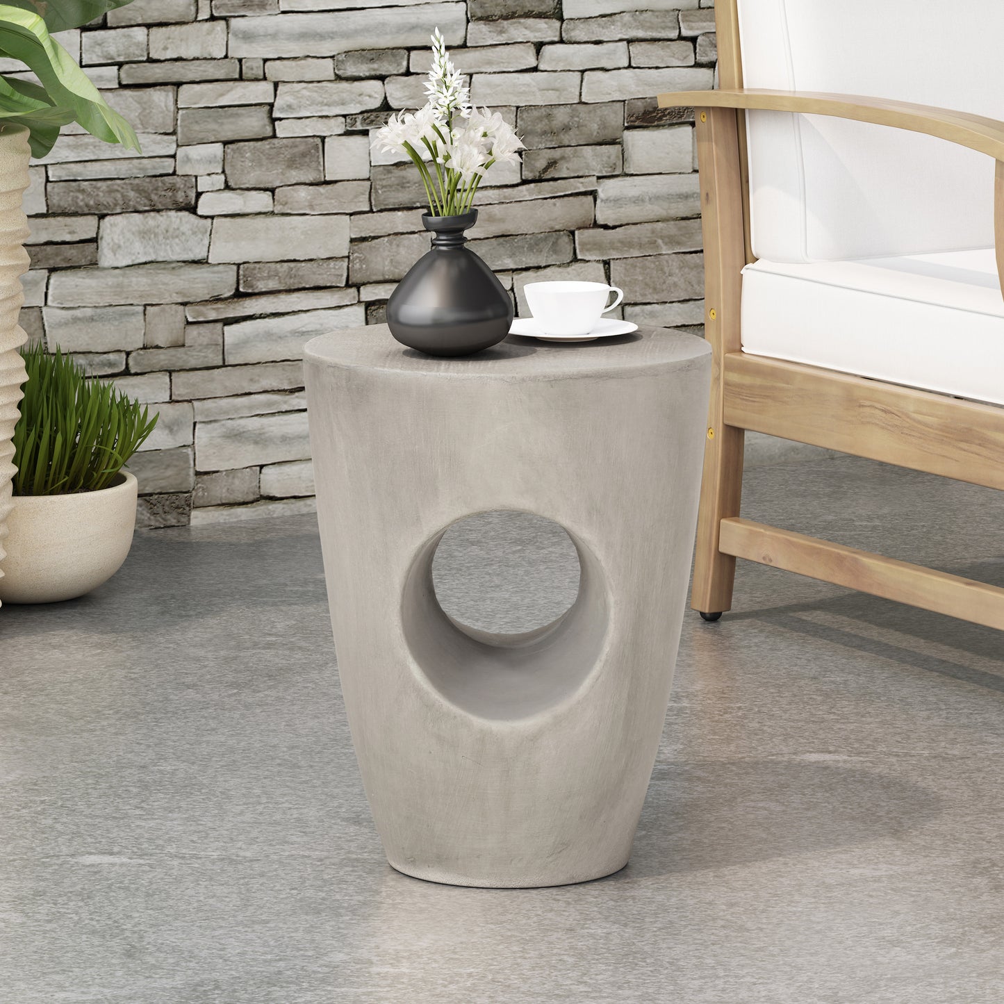 Columbus Outdoor Contemporary Lightweight Concrete Accent Side Table