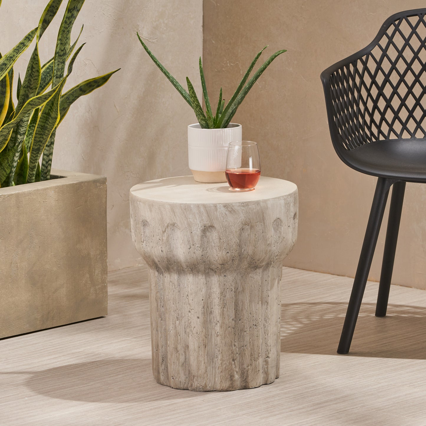 Carmello Outdoor Contemporary Lightweight Concrete Accent Side Table