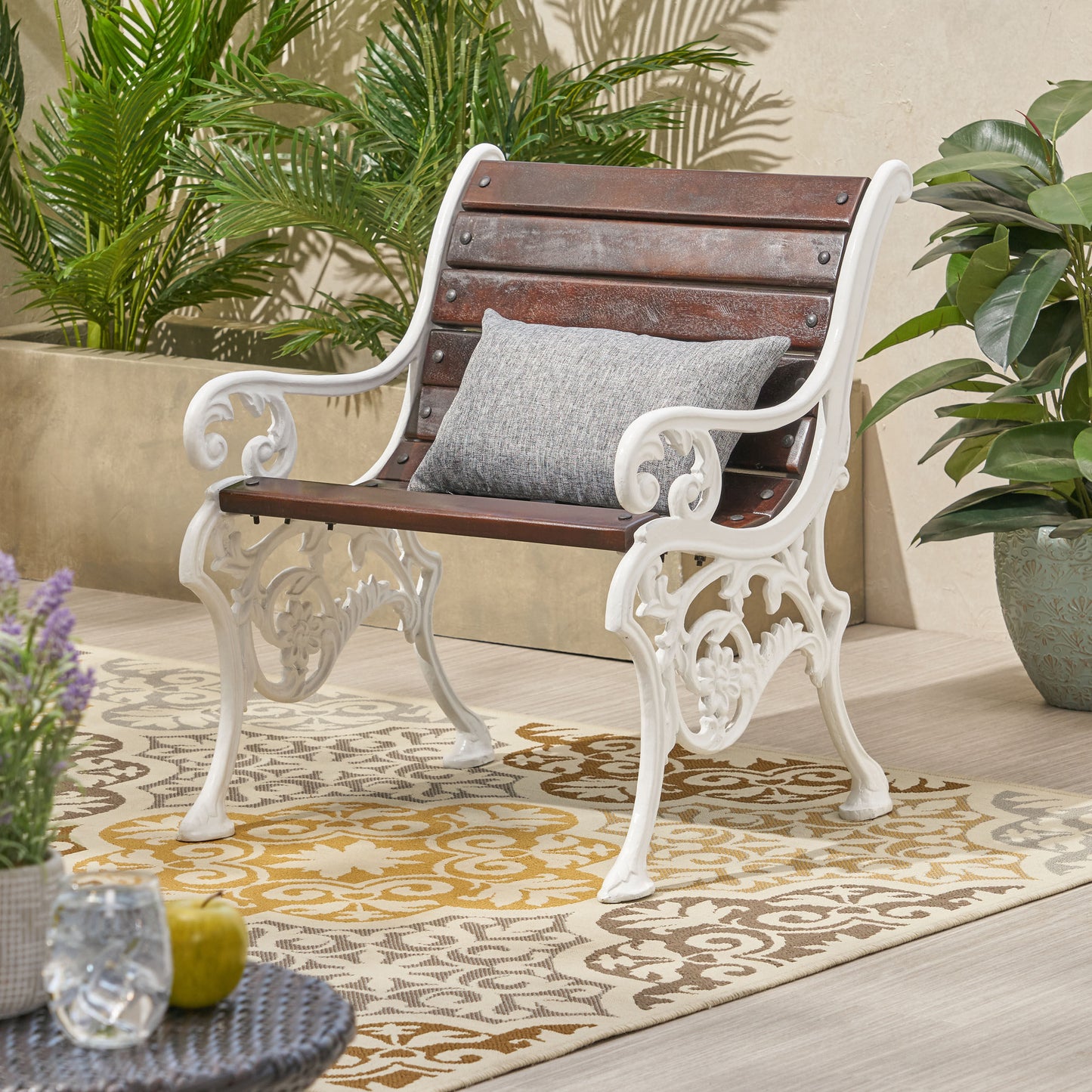 Taber Outdoor Handcrafted Mango Wood Chair, Rustic Brown and White