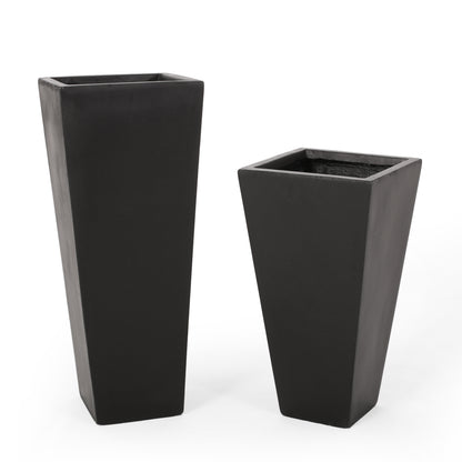Fardeen Outdoor Modern Large and Small Cast Stone Planter Set