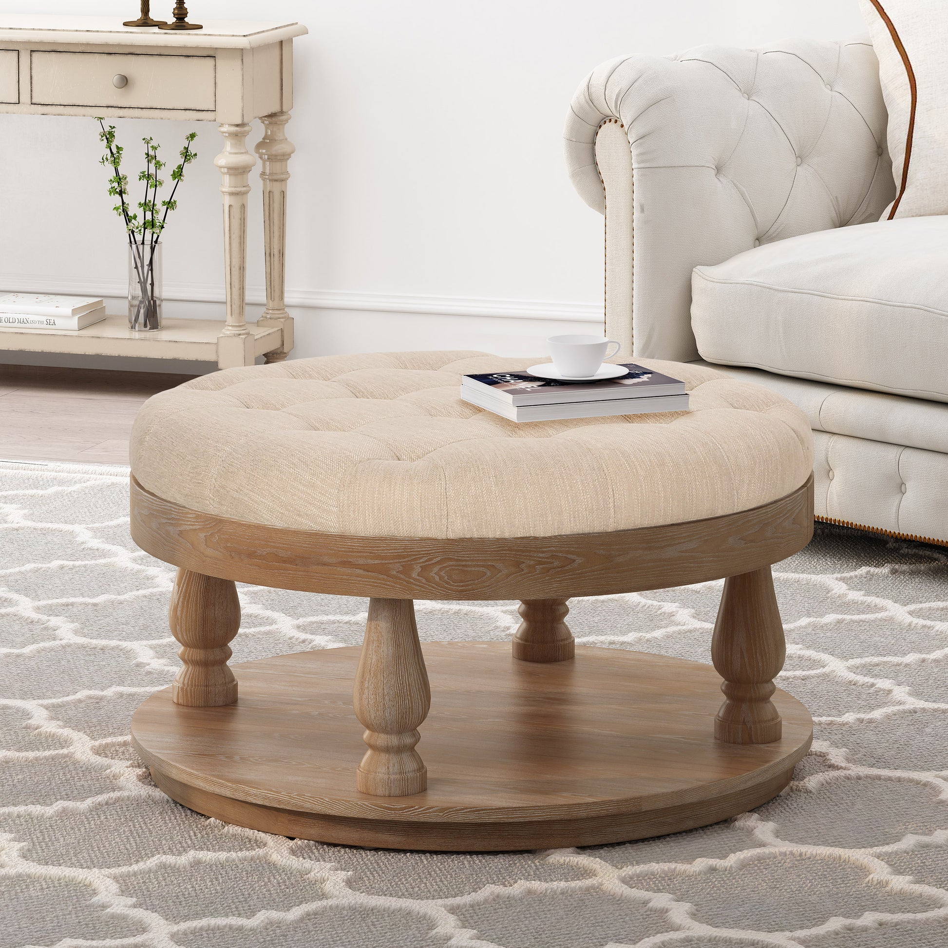 Cimarron Contemporary Round Ottoman With Rolling Casters