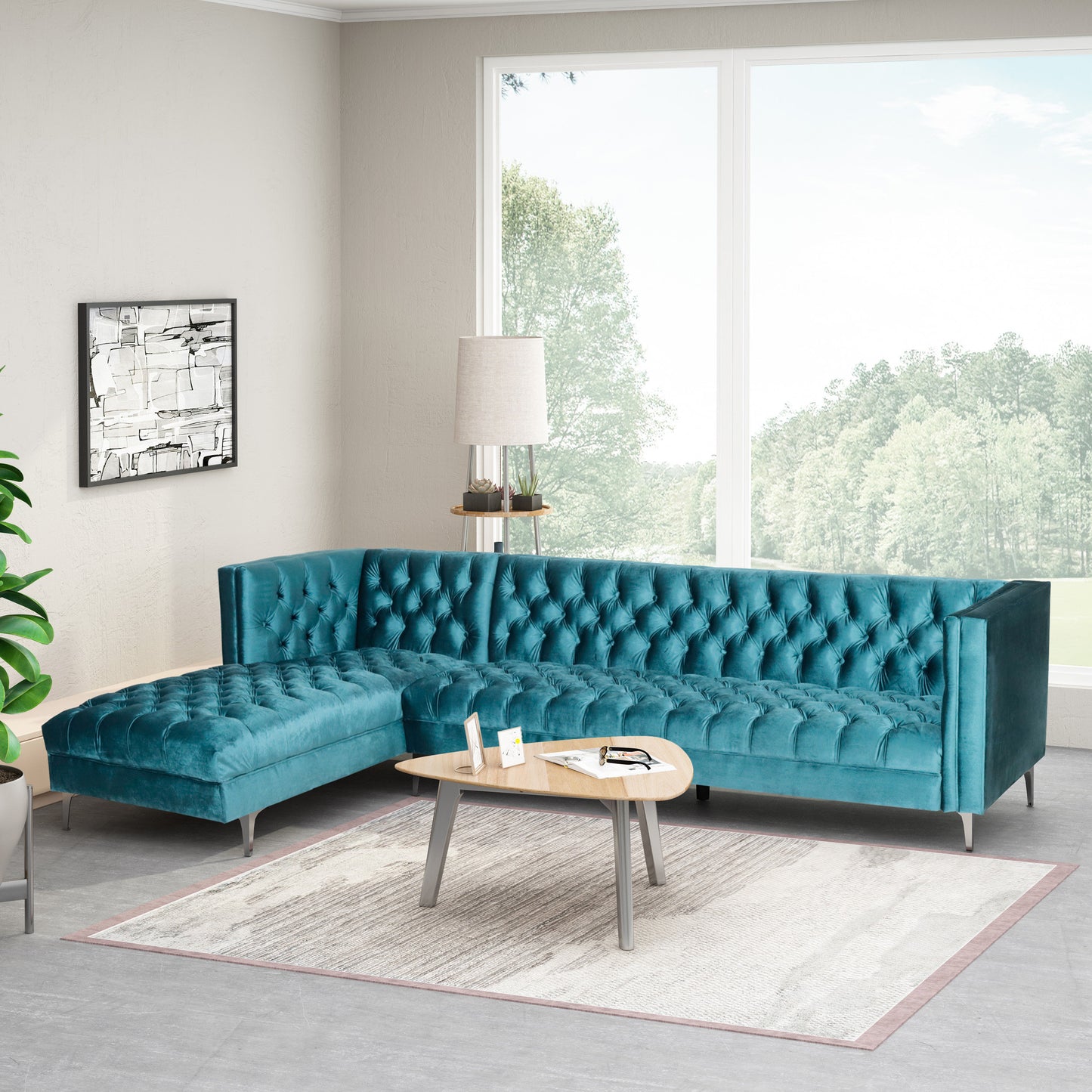 Camrose Contemporary Tufted Velvet Chaise Sectional