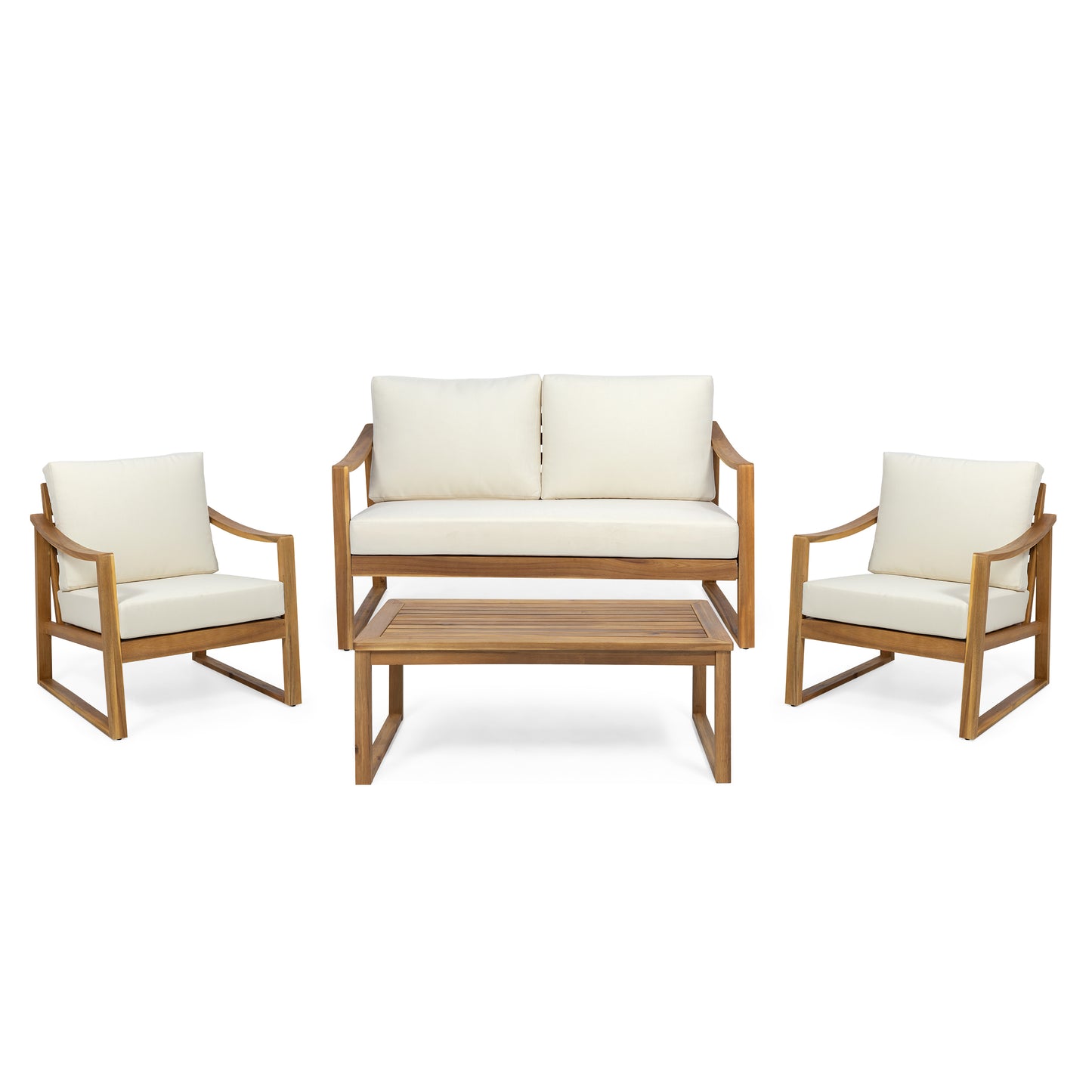 Johnlucas Outdoor 4 Seater Acacia Wood Chat Set with Water Resistant Cushions