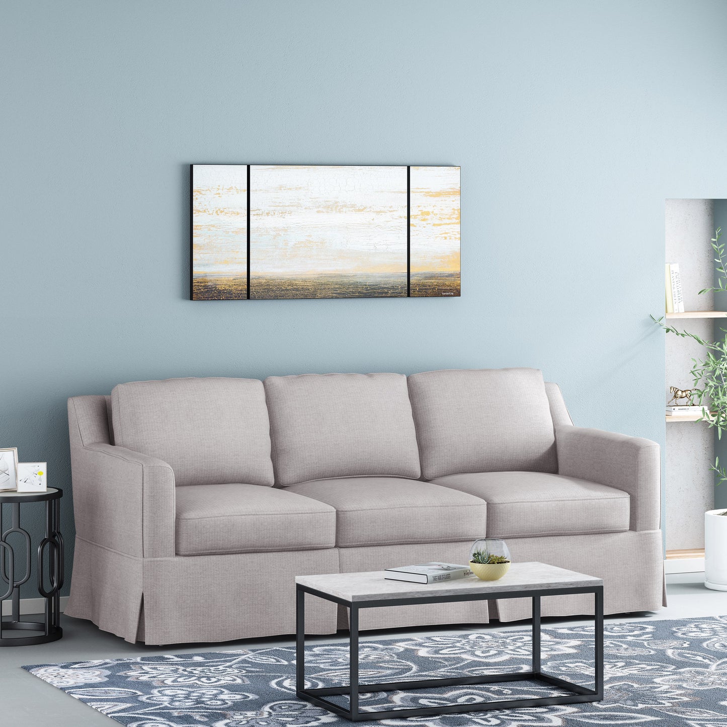 Bainville Contemporary Fabric 3 Seater Sofa with Skirt
