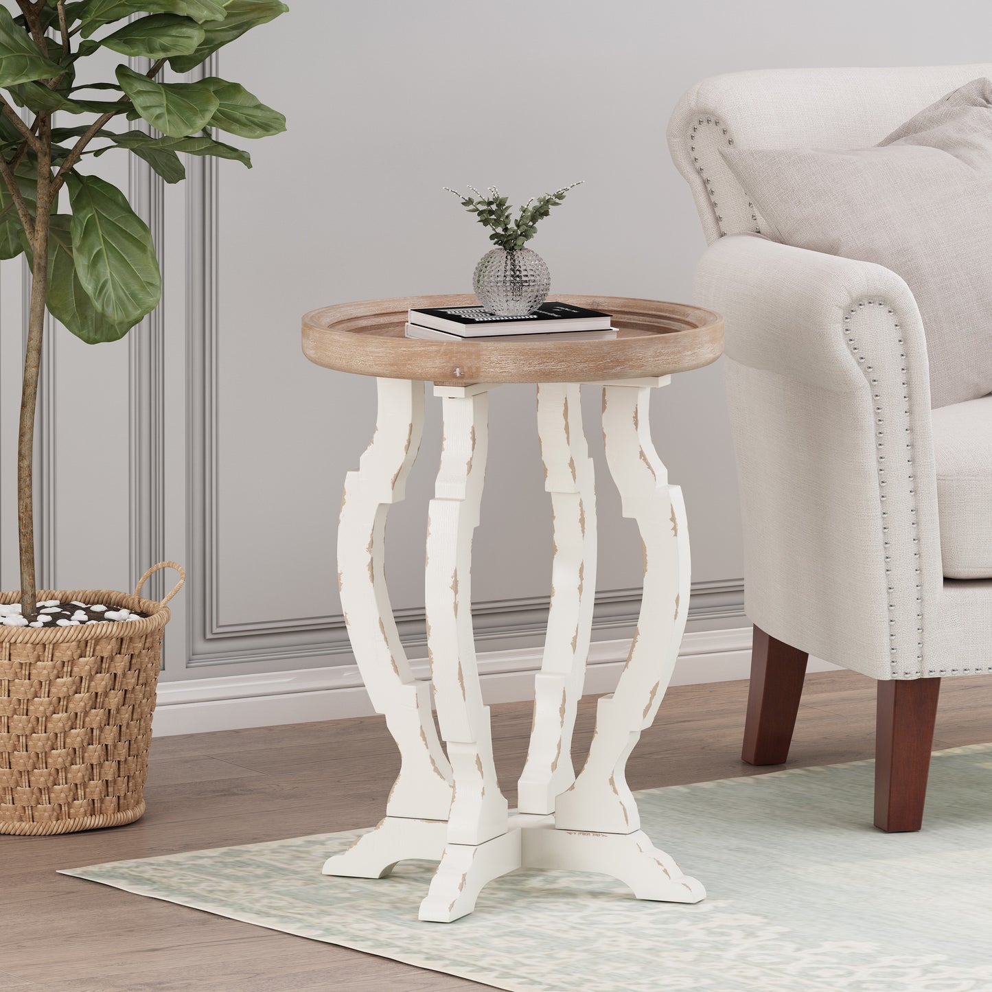 Emilya French Country Accent Table with Round Top