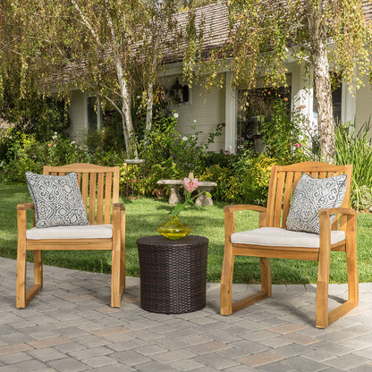 Malibu Outdoor Acacia Wood 3 Piece Chat Set with Wicker Table