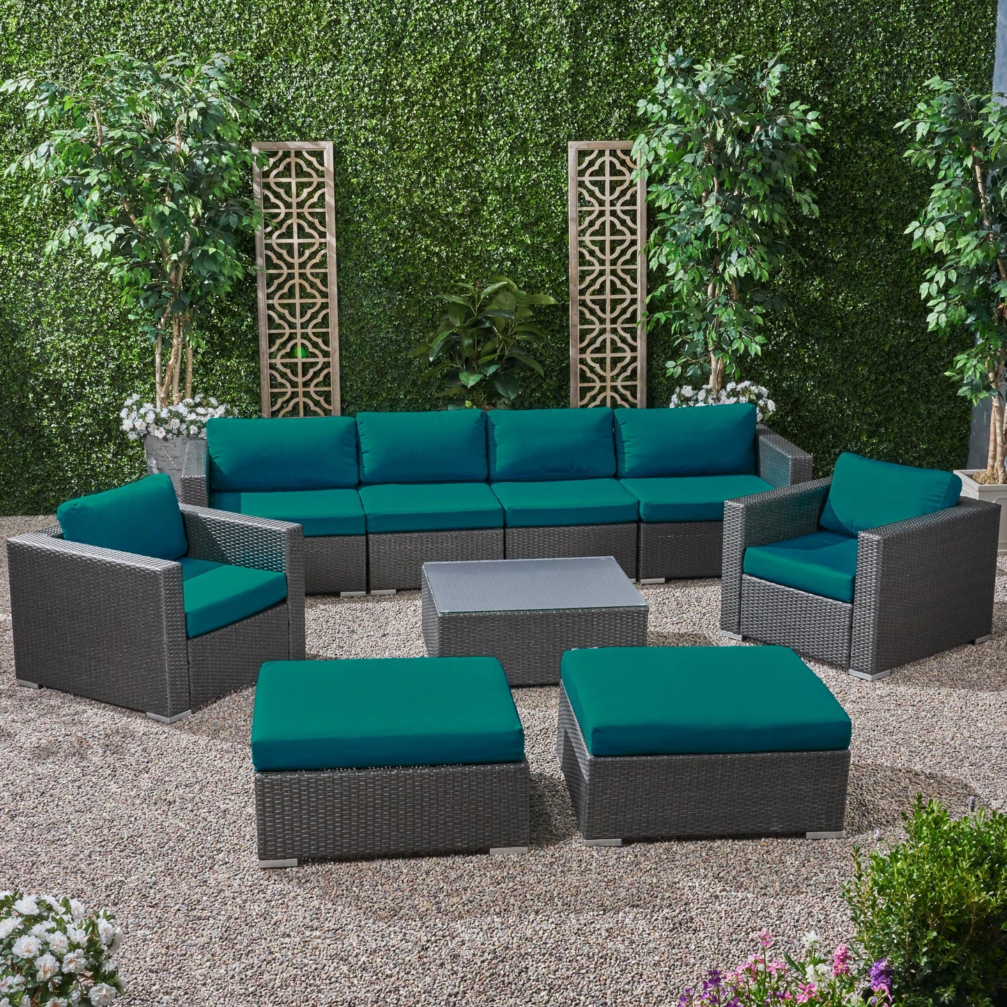 Kyra Outdoor 6 Seater Wicker Modular Sectional Sofa Set with Sunbrella Cushions