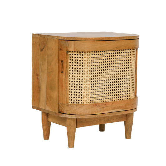 Cerny Rustic Handmade Wood and Cane Nightstand Cabinet, Natural