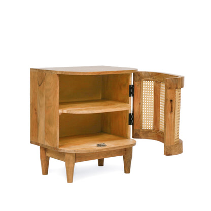 Cerny Rustic Handmade Wood and Cane Nightstand Cabinets, Set of 2, Natural