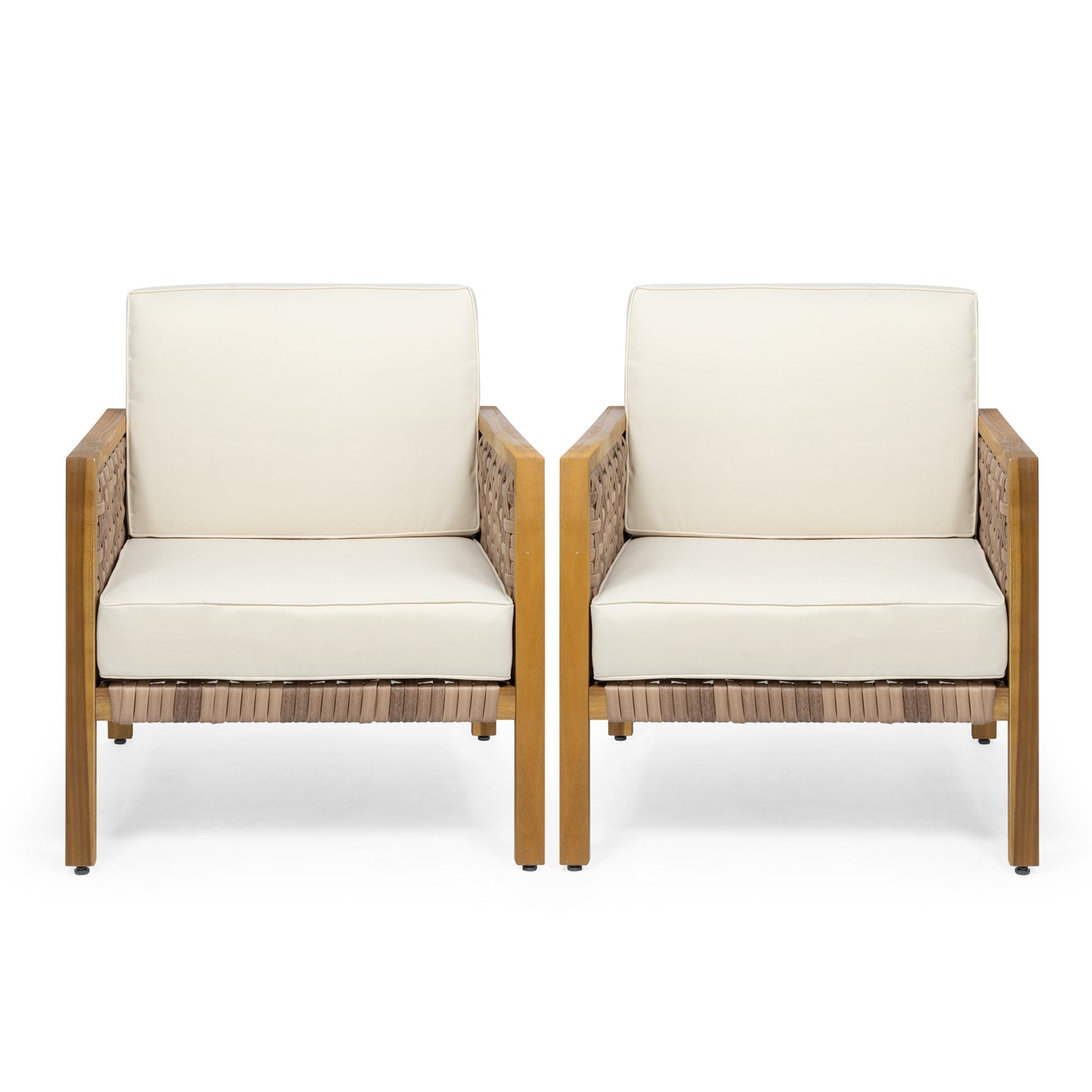 Maycen Outdoor Acacia Wood Club Chair with Wicker Accents (Set of 2)