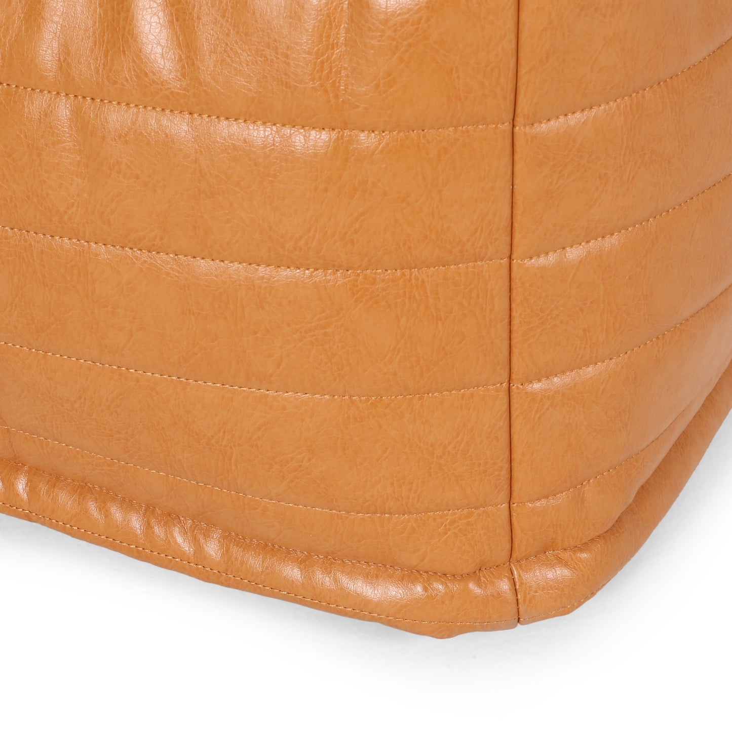 Conrail Contemporary Faux Leather Channel Stitch Pouf