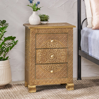 Paulding Upson Handcrafted Boho 3 Drawer Nightstand