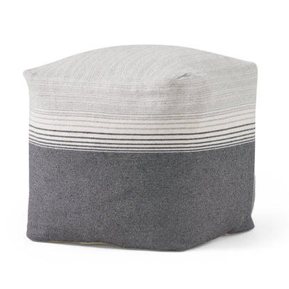 Oceola Boho Handcrafted Fabric Cube Pouf, Ivory and Gray