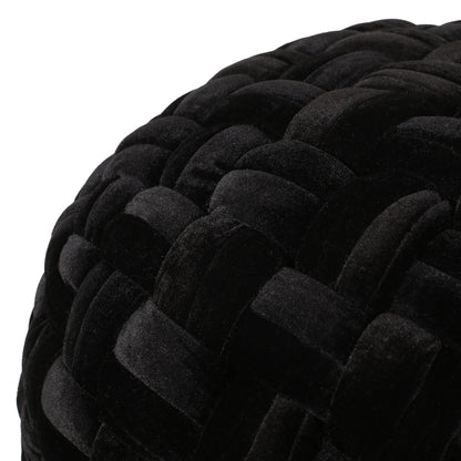 Colerain Modern Glam Handcrafted Cable Weave Velvet Round Pouf