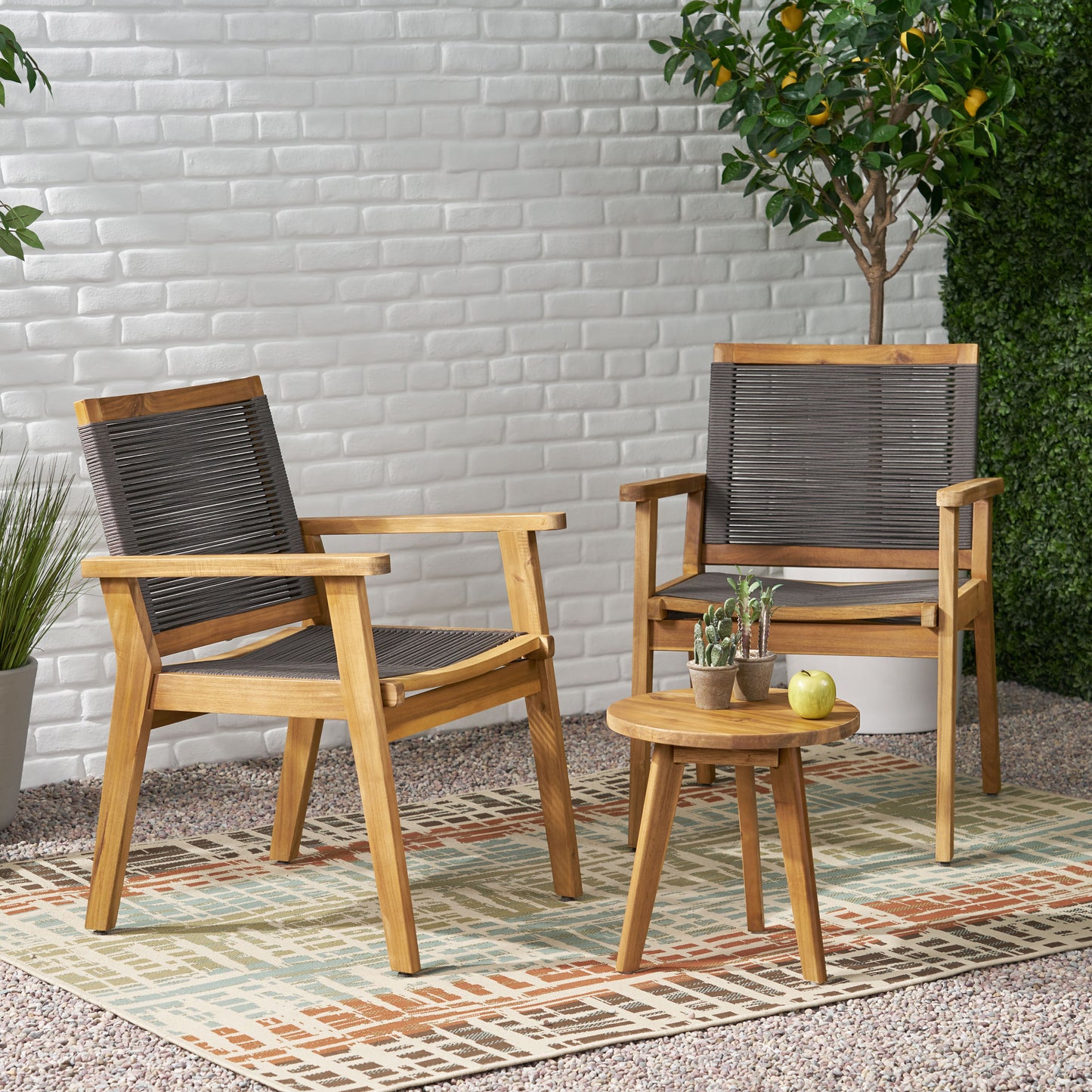 Specter Outdoor 3 Piece Acacia Wood Chat Set