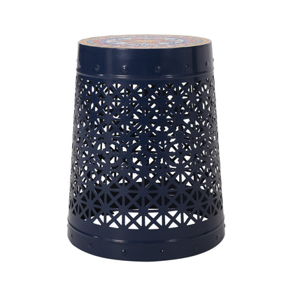 Khalief Outdoor Lace Cut Side Table with Tile Top