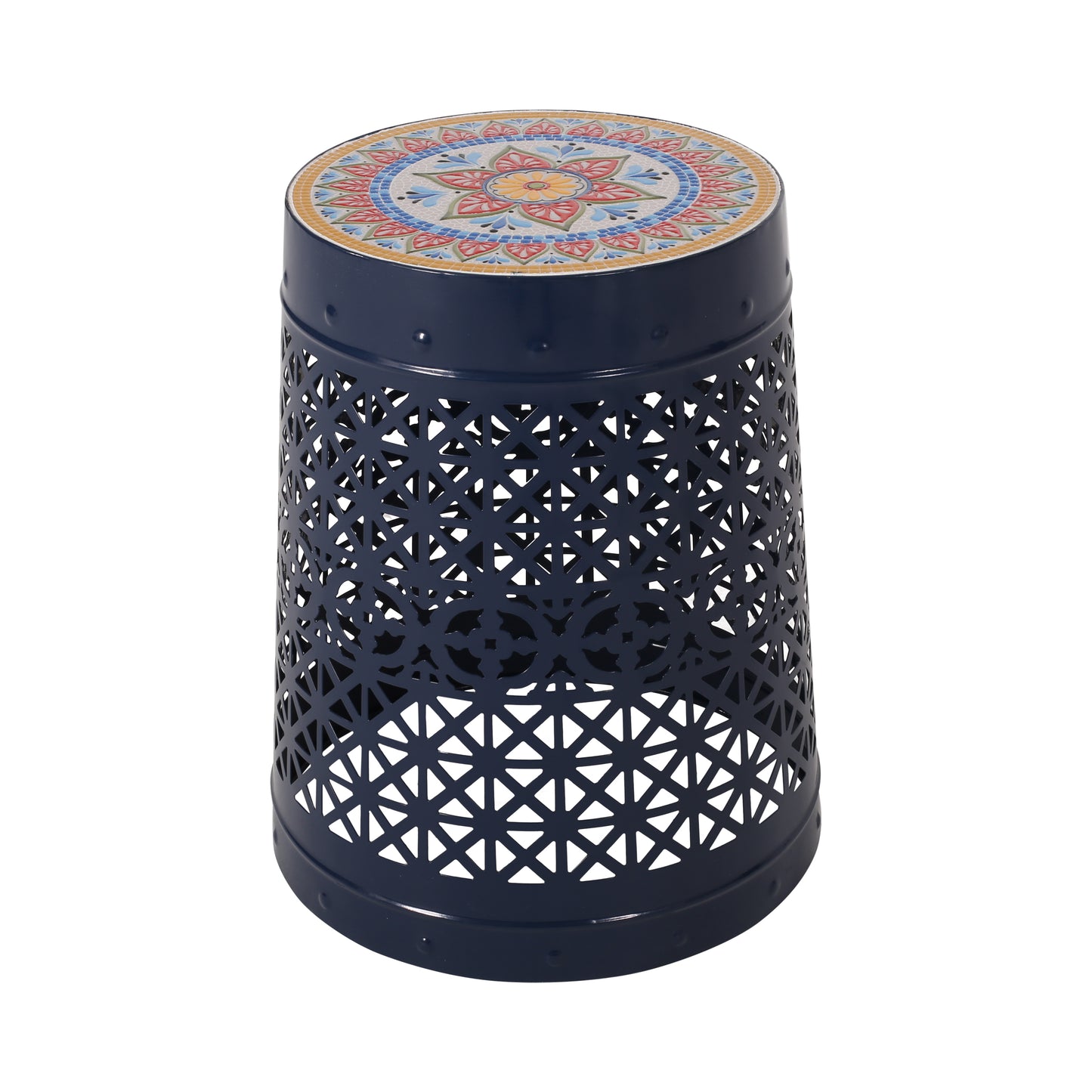 Khalief Outdoor Lace Cut Side Table with Tile Top