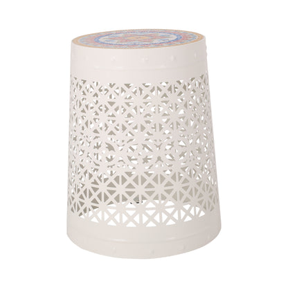 Khalief Outdoor Lace Cut Side Table with Tile Top