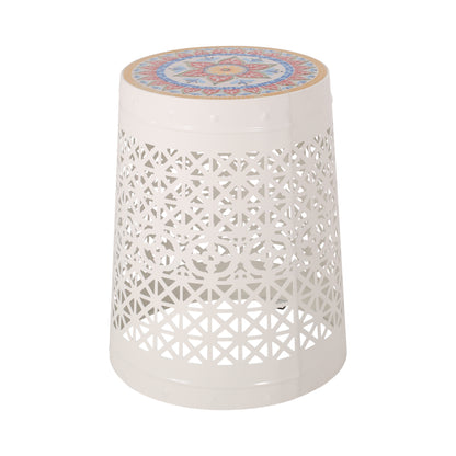 Khalief Outdoor Lace Cut Side Table with Tile Top