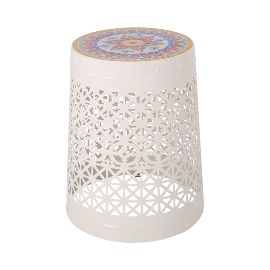 Khalief Outdoor Lace Cut Side Table with Tile Top