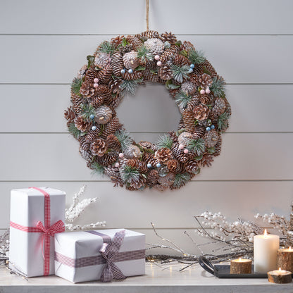 18.5 Inch Artificial Pinecone and Glitter Christmas Wreath