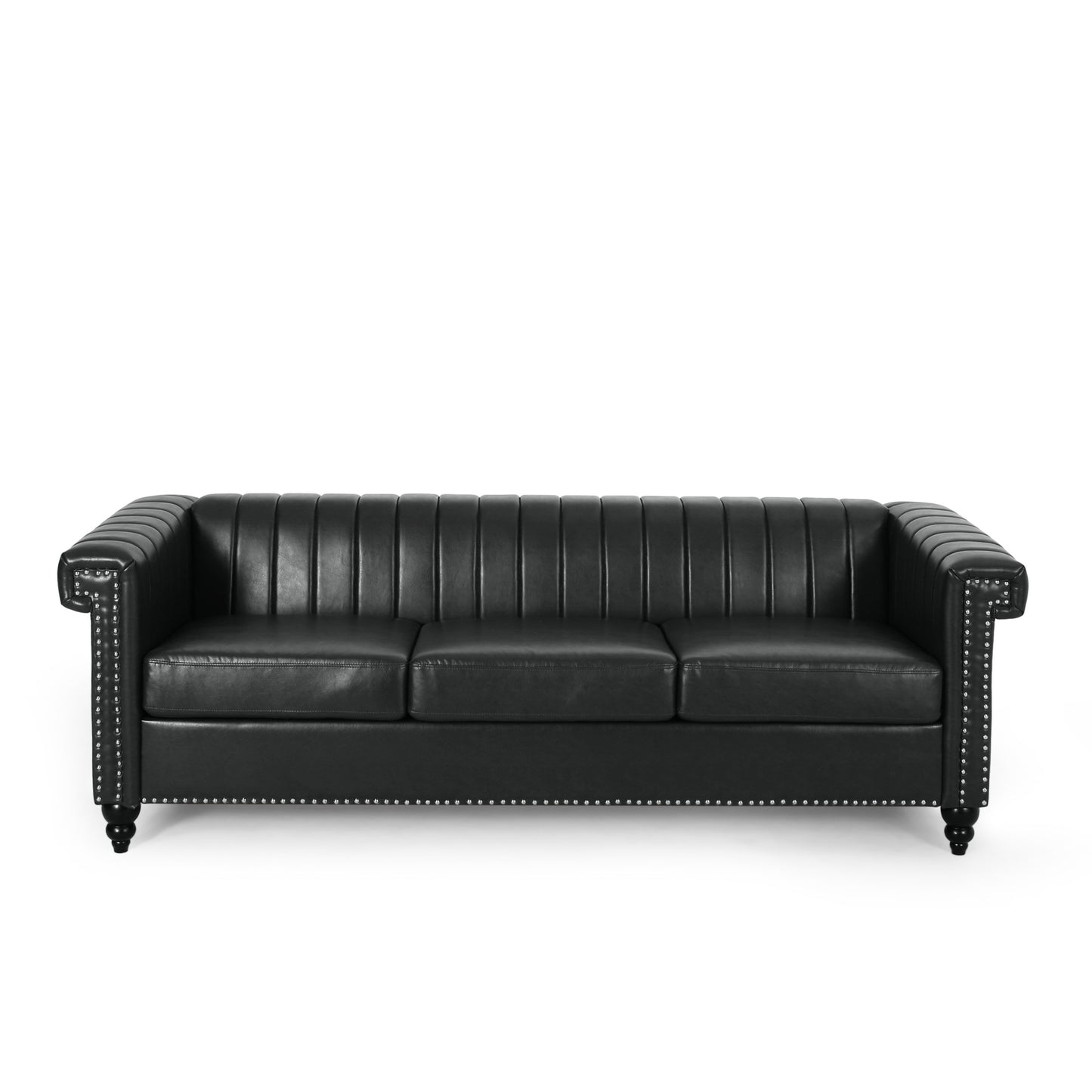 Donley Contemporary Channel Stitch 3 Seater Sofa with Nailhead Trim