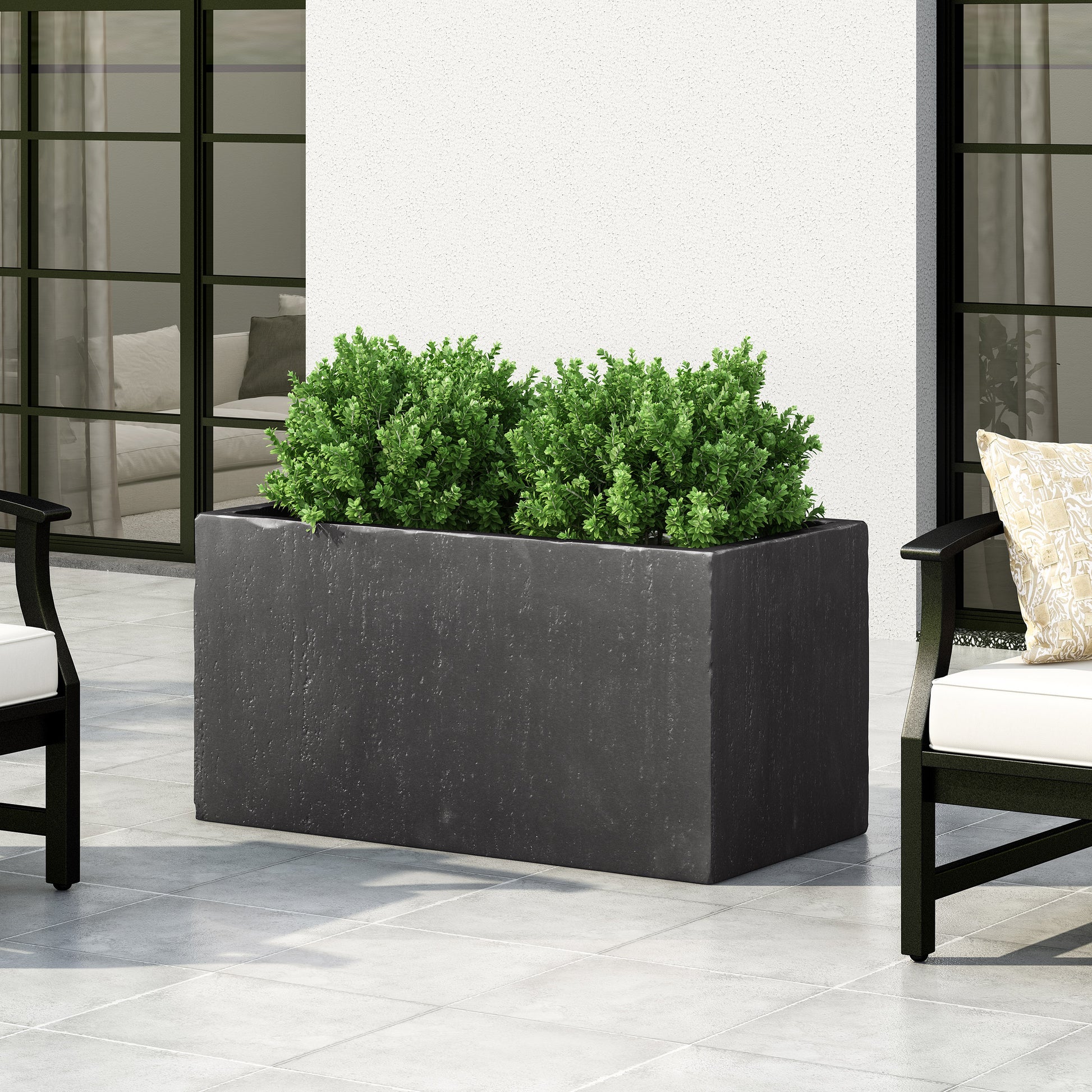 rectangle planter box indoor Fardeen Outdoor Modern Cast Stone Rectangular Planter Black / Medium