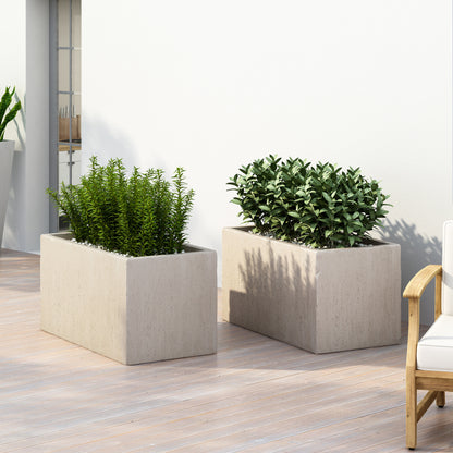 Fardeen Outdoor Modern Cast Stone Rectangular Planters (Set of 2)