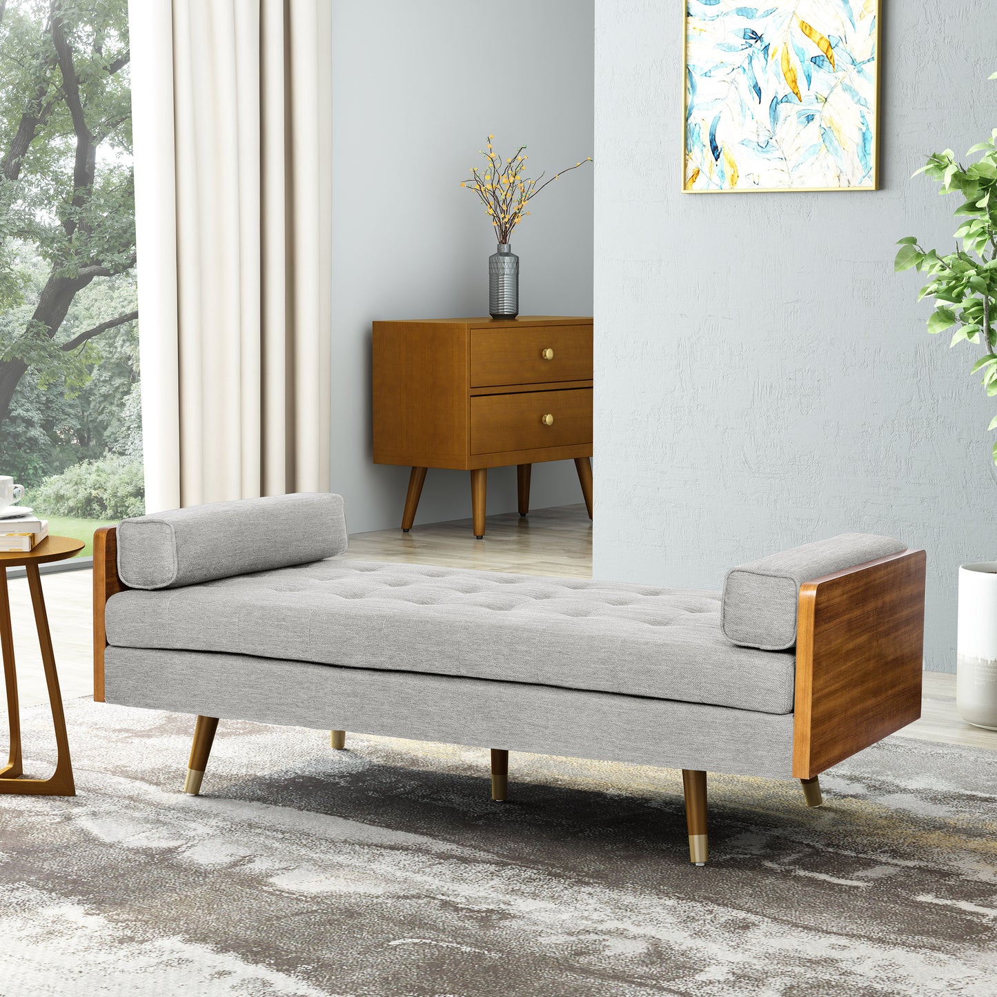 Tiltonsville Mid-Century Modern Tufted Double End Chaise Lounge with Bolster Pillows