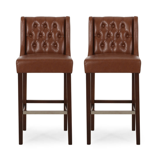 Leeandre Contemporary Wingback Faux Leather Barstools (Set of 2)