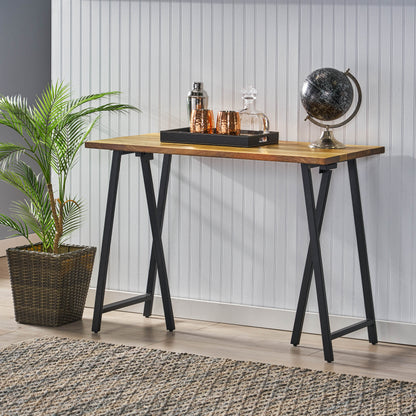 Wrens Modern Industrial Handmade Mango Wood Console Table, Natural and Black